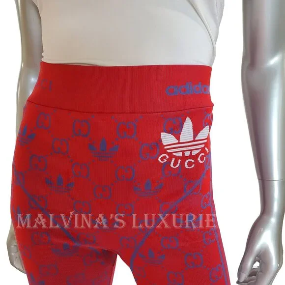 GUCCI PANTS RED GG LOGO TREFOIL JACQUARD JERSEY LEGGINGS sz L LARGE